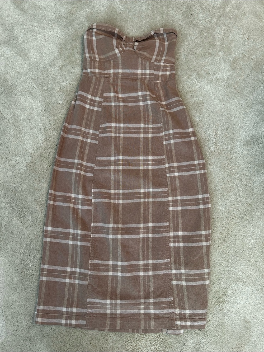 Free People Strapless Midi Dress in Pink/Tan Plaid